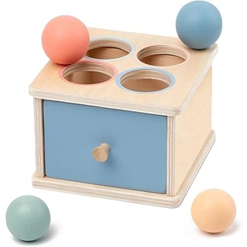 Montessori Toys for 2 3 4 5 Year Old - Wooden Object Permanence Box with Drawer Sensory Toys Shape Sorter Color Sorting Education for Baby Toddler Boy Girl Drop Busy Box (C-Balls)