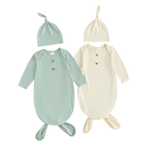 Newborn Knotted Gown 2 Pack Plain Sleeper for Baby Boy Girl Coming Home Outfit