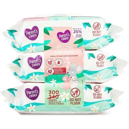 Parent's Choice Fresh Scent Baby Wipes, 300 Count 12 PACKS pink green white Packaging
