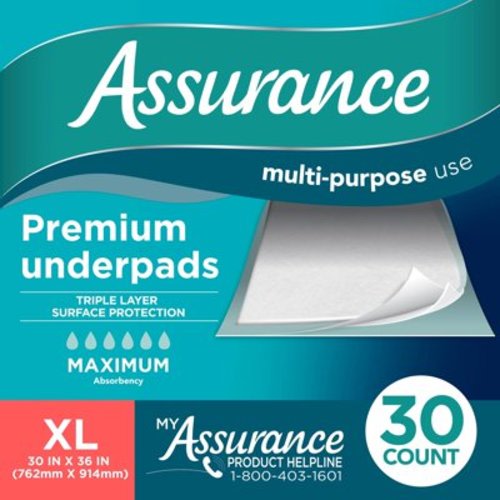 Assurance Unisex Premium Underpad for Adults, XL , Maximum Absorbency (30 Count)