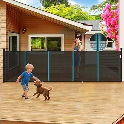 160 Inch Retractable Baby Gates Extra Wide, 42 Inch Extra Tall Retractable Gate, 13 FT Reinforced Retractable Dog Gate with Reinforcement Rod to Prevent Crawling Through, for Doorways, Stairs, Hallway