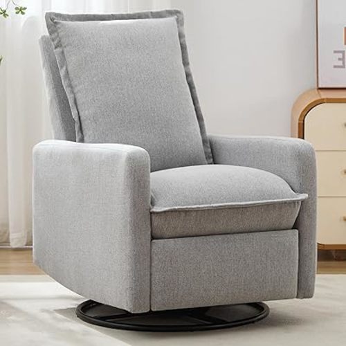 Glider Recliner Nursery Chair with Comfy Cushion, Rocker Swivel Recliner Chairs for Small Spaces, Swivel Rocking Recliner Chairs for Adults, Lazy Boy Recliner Chair for Bedroom, Boucle(Grey 2)