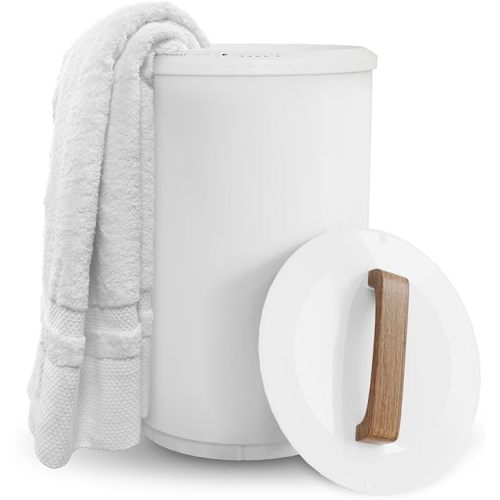 SAMEAT Heated Towel Warmers for Bathroom - Large Towel Warmer Bucket, Wood Handle, Auto Shut Off, Fits Up to Two 40"X70" Oversized Towels, White