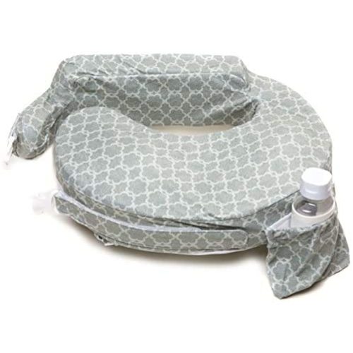 My Brest Friend Deluxe Nursing Pillow for Breastfeeding & Bottle Feeding, Enhanced Posture Support, Double Straps & Removable Extra Soft Slipcover, Flower Key Grey