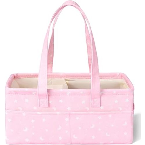Mr. Pen- Baby Diaper Caddy Organizer, Pink with Star Pattern, Portable Car Caddy for Changing Table and Nursery