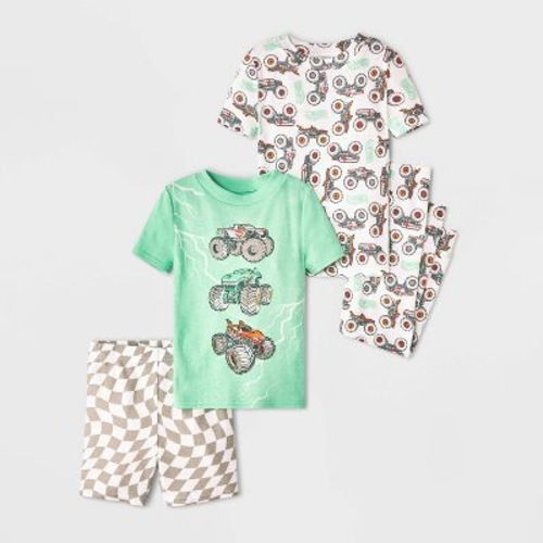 Toddler Boys' 4pc Hot Wheels Cotton Pajama Set - Mint Green 3T