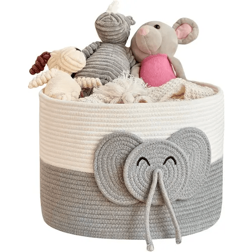 Large Elephant Cotton Rope Basket - Versatile Baby Hamper and Baby Toy Basket, Perfect Basket for Baby Shower Gifts, Stylish Laundry Basket, Round Basket for Children's Storage (15"x15"x11")