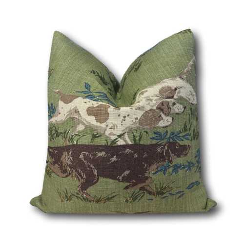 Schumacher Pointers Meadow Green Pillow Cover - GSP Pillow Cover - Hunting Dog Pillow Cover - Quail Pillow - COVER ONLY
