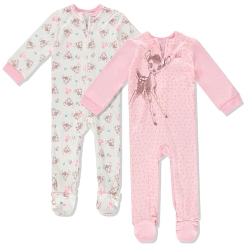Disney Baby Onesies 2 Pack Zip-Up Sleeper - Winnie The Pooh, Monsters Inc, Dumbo, Bambi - Newborn Girls & Baby Boy's Pajamas