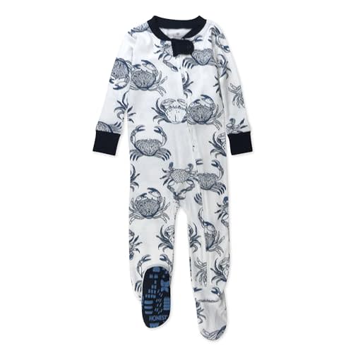 HonestBaby Non-Slip Footed Pajamas One-Piece Sleeper Zip-Front Pjs 100% Organic Cotton for Baby Boys