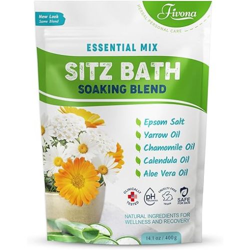 Hemorrhoid Treatment Sitz Bath Salt Postpartum Care Natural Soaking Blend - Epsom Salt with Pure Essentials Oils for Fissure, Bartholin Cyst Treatment - Essential Mix for Self Care - 1 Pack - 14.1 oz
