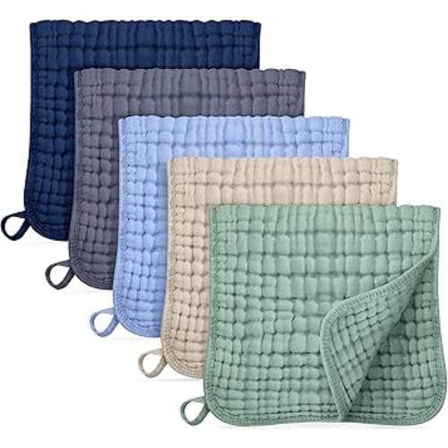 Muslin Burp Cloths for Baby 100% Cotton Burping Cloths for Boys Girls Large 20"X10" Extra Soft and Absorbent 5 Pack - Multicolor