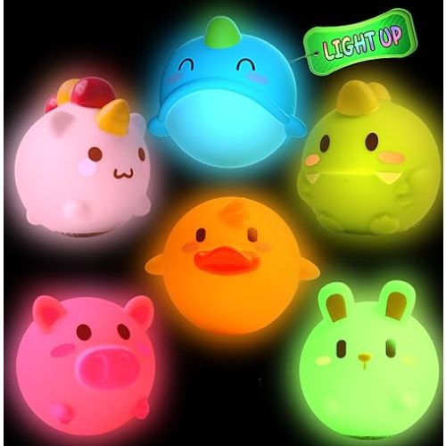 Light Up Baby Bath Toys Mold Free Infant Bath Toys for 18 Months Boys Girls- 6pcs No Hole Animal Bathtub Toys, Baby Bath Tub Toys for Toddlers 2-3 No Mold Floating Water Toys (6 PCS Light Up)