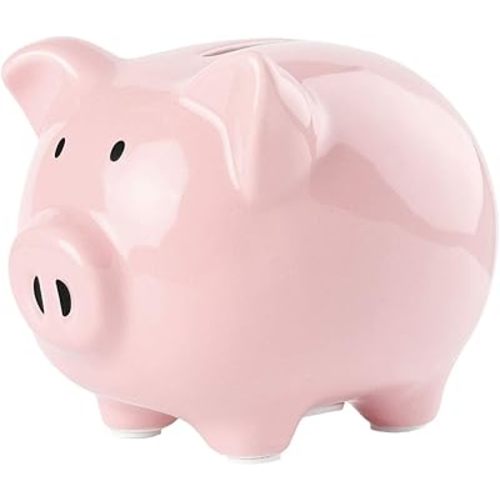 SOBEIT Piggy Bank for Kids Girls Boys, Glazed Ceramic Piggy Bank, Cute Pig Piggy Bank Money Bank Coin Bank for Birthday, Nursery Décor, Keepsake, Baby Shower (Pink)