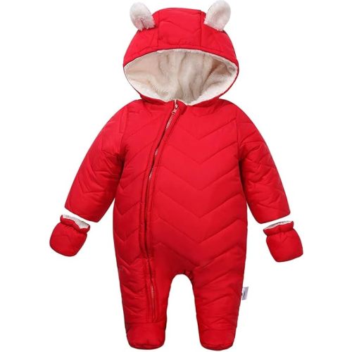 DINGDONG'S CLOSET Baby Boy Girl Winter Hooded Puffer Jacket Snowsuit with Gloves