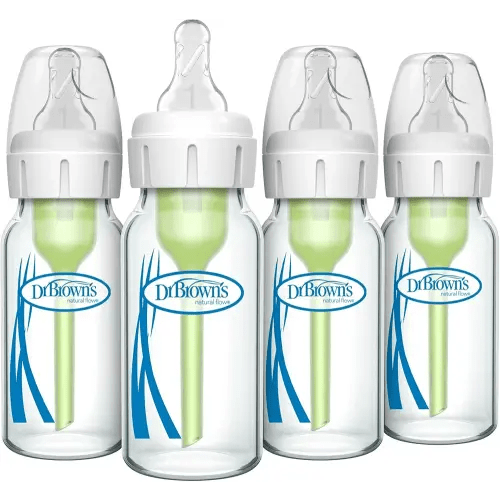 Dr. Brown's Anti-Colic Options+ Narrow Glass Baby Bottle with Level 1 Slow Flow Nipple, BPA-Free, 4 oz/120mL, 4-Pack