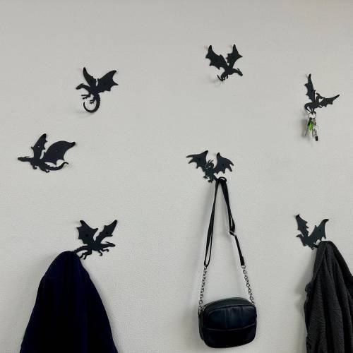 Set of 7 dragon wall hooks, dragon home decor, fantasy wall decor, coat hooks, modern coat rack, animal wall hook