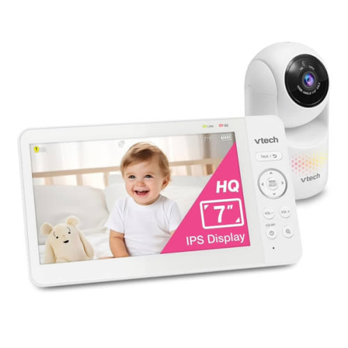 VTech 7" Baby Monitor with IPS Screen, Pan Tilt Zoom Camera, No WiFi Video Baby Monitor with Camera and Audio, Multi-Color Night Light, 2-Way Talk, Lullabies, Advanced HQ Max