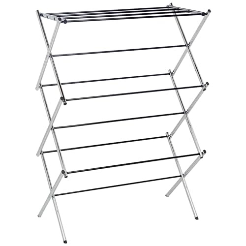 Amazon Basics Foldable Portable Laundry Drying Rack for Indoor Air Drying Clothing, 29.4 x 14.8 x 41.9 inches (LxWxH), Chrome Silver