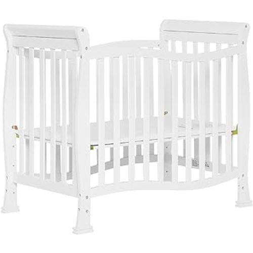 Dream On Me Violet 4-in-1 Convertible Mini Baby Crib & Changer with Storage in White, Pinewood, GreenGuard Gold & JPMA, 1” Mattress Pad, 3 Levels, Converts to Mini Day & Twin-Size Bed (Rails to Buy)