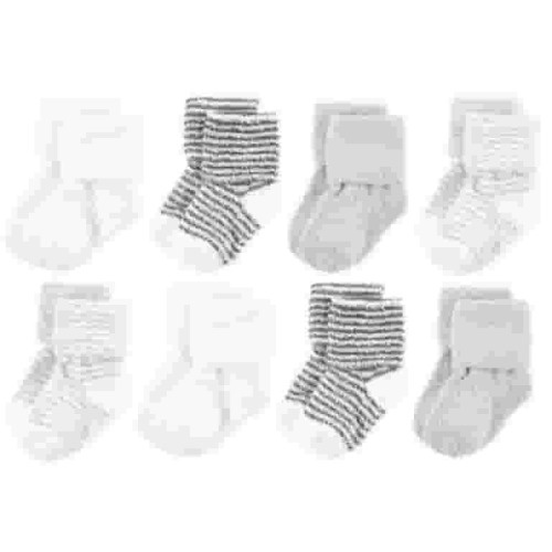 Hudson Baby Cozy Chenille Newborn and Terry Socks, Gray Stripe 8 Pack, 0-6 Months