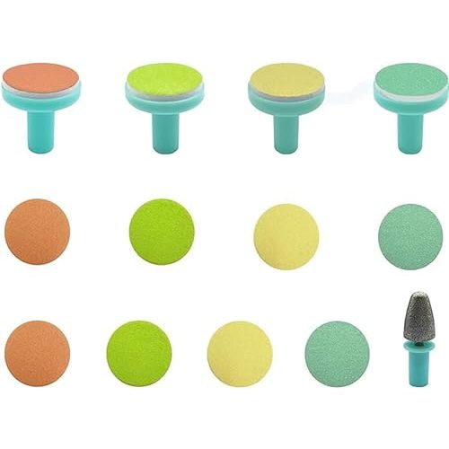 Electric Nail Trimmer Replacements,13 in 1- Baby Electric Nail Buffer Sandpaper Pads (Assorted Pads with Green Base)