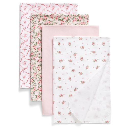 Delta Children 100% Cotton Flannel Baby Receiving Blankets for Girls and Boys – 30x30 Inches (Pack of 4), Pink Floral