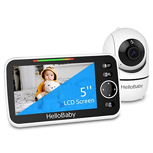 Hello Baby Monitor with Camera and Audio, 5 Inch Pan-Tilt-Zoom Video Baby Monitor, Night Vision, 2-Way Talk, Temperature, 8 Lullabies and 1000ft Range (2021 Newest Model)