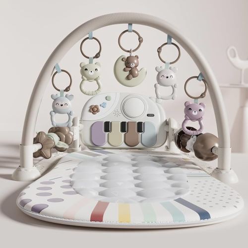 Baby Gym with Kick and Play Piano, Baby Play Mat Tummy Time Activity Gym Mat with 5 Infant Sensory, Music & Lights Boy or Girl for Newborn 0 to 3 6 9 12 Months