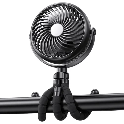 GRANDFAST Car Seat Fan - 5000mAh Battery Operated Baby Stroller Fan with Flexible Tripod - 360 Degree Rotatable Portable Clip on Fan for Tent Crib Golf Cart Bike Treadmill (Black)