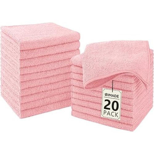 Washcloths - 20 Pack - Face Towels (12" x 12"), Highly Soft Wash Cloths and Hand Towels, Fast Drying Multi-Purpose Microfiber Cleansing Cloths for Bathroom, Hotel, Spa, and Salon - Pink