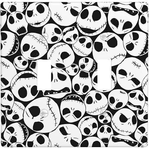 Halloween Skull Light Switch Cover 2-Gang Decorative Wall Plate Double Toggle Electrical Art Faceplate for Home Bedroom Decor 4.5" x 4.5"