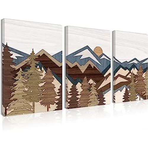 BINCUE Boho Canvas Wall Art Decor 12"x16" Mountain Paintings Art,Farmhouse Wall Decor Abstract Artwork 3 Pieces,Home Living Room Bedroom Office Canvas Decor Gift