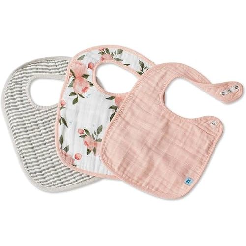 Little Unicorn Premium Classic Bib 3 pack | Adjustable as baby grows | Soft fabric on skin | Great for first time eaters (Watercolor Roses)