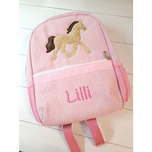 Personalized Seersucker Backpack: Horse Applique Diaper Bag