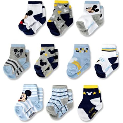 ABG Accessories Baby Girls & Boys Minnie 10-pack Infant Sock, Mickey Mouse-Blue, 6-12 Months