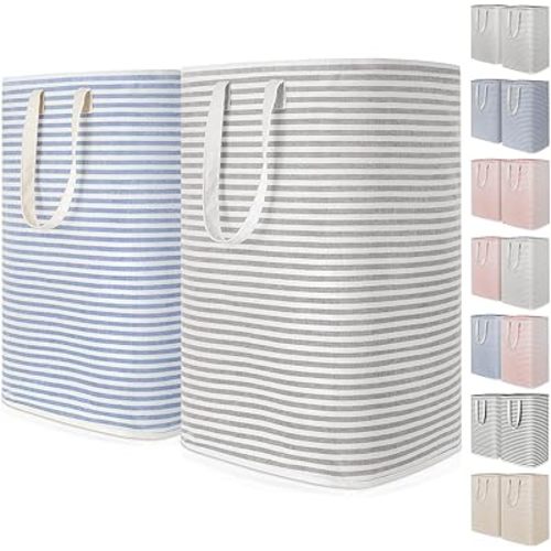 Lifewit 2 Pack Laundry Hamper Large Collapsible Laundry Baskets, Freestanding Waterproof Clothes Hamper with Easy Carry Handles in Laundry Room Bedroom Bathroom College Dorm, Grey&Blue, 2 x 80L