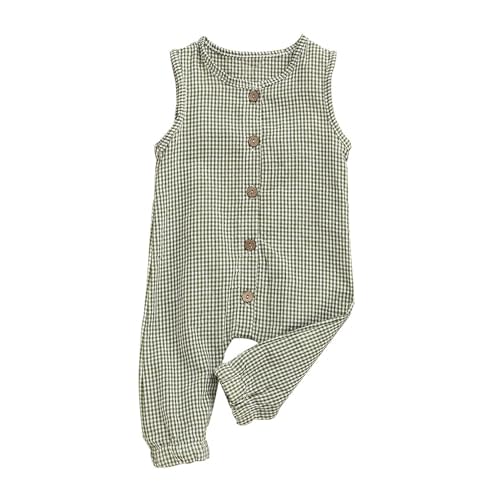 Toddler Plaid Tank Top Jumpsuits Thin Lightweight Button down Sleeveless Rompers Baby Infant Fall Casual Clothes