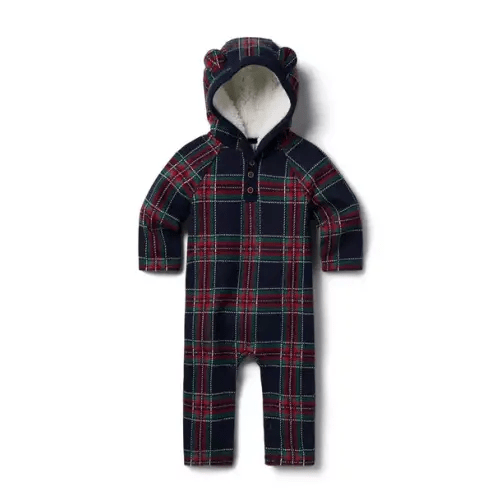Newborn Dark Marine Tartan Baby Tartan Bear Ear One-Piece by Janie and Jack