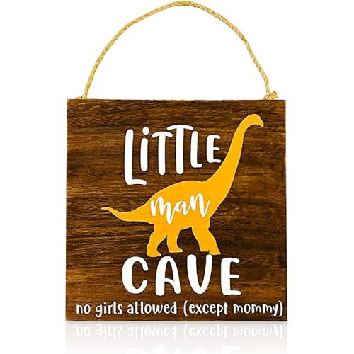 Little Man Cave - Dinosaur Wood Wall Decor - Boys Room Decoration - Nursery Decor for Boys Gift Bedroom - Wooden Door Hanging Wall Plague