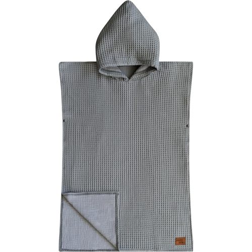 Jade&Kai Hooded Towel for Babies + Toddlers | Snaps into a Poncho | Organic Cotton Waffle | Lighweight and Absorbent | Bath, Beach, and Pool | Multiple Colors (Small (0-3 Yrs), Dove)