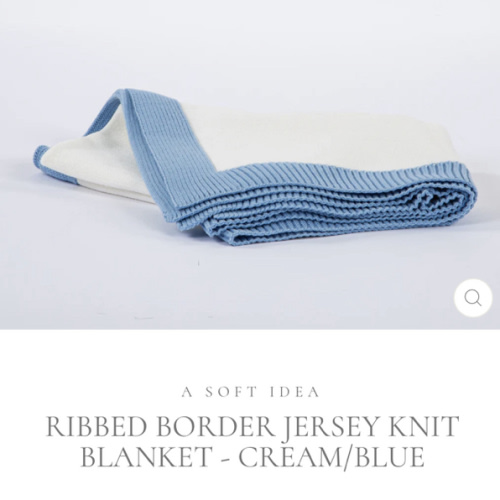 Ribbed Border Jersey Knit Blanket - Cream/Blue