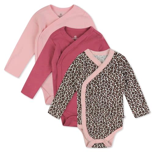 HonestBaby Baby 3-pack Long Sleeve Side-snap Kimono Bodysuits Organic Cotton for Infant Baby Boys, Girls, Unisex