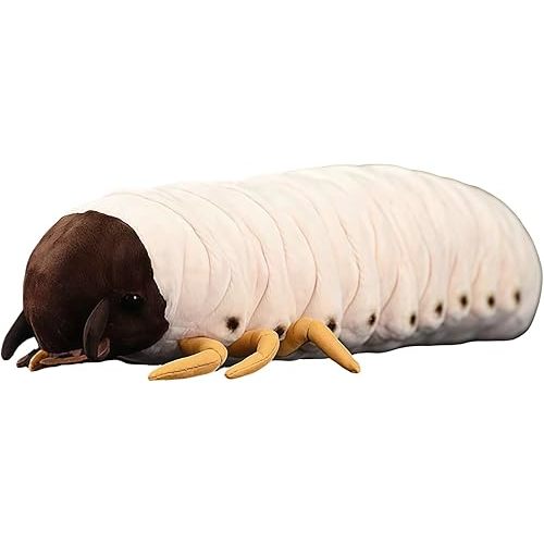 Giant Realistic Grub Worm Plush Toy 13.7 Inch Lifelike Insect Stuffed Animal for Nature Displays