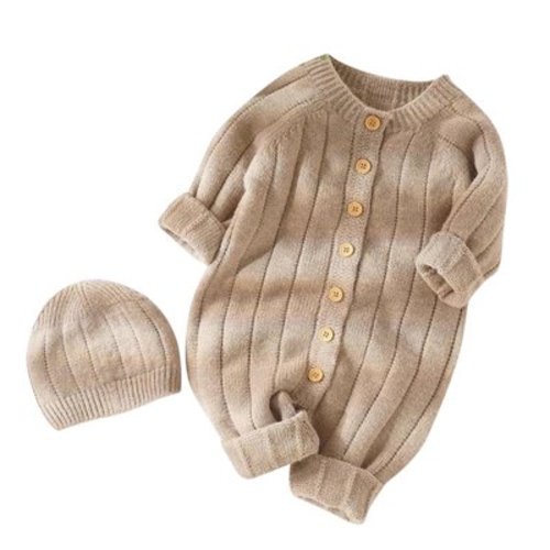 BLVB Baby Outfit Cotton Knit Newborn Infant Romper Long Sleeve Sweater Clothes with Warm Hat Set for Toddler Boy Girl
