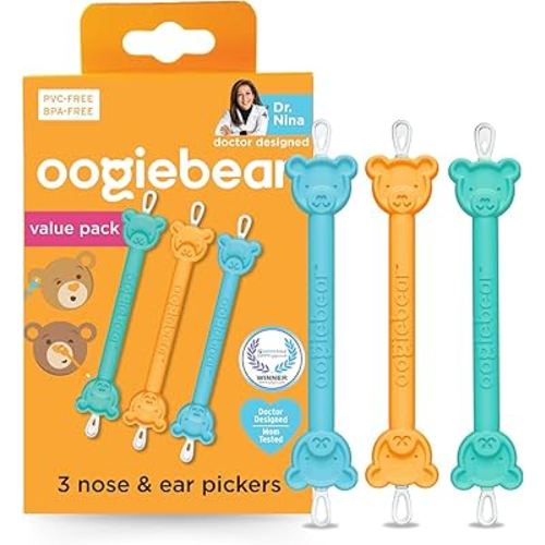 oogiebear: Baby Nose Cleaner & Ear Wax Removal Tool - Safe Booger & Earwax Removal for Newborns, Infants, Toddlers - Dual-Ended - Essential Baby Stuff, Diaper Bag Must-Have - 3 Pack with a Pouch