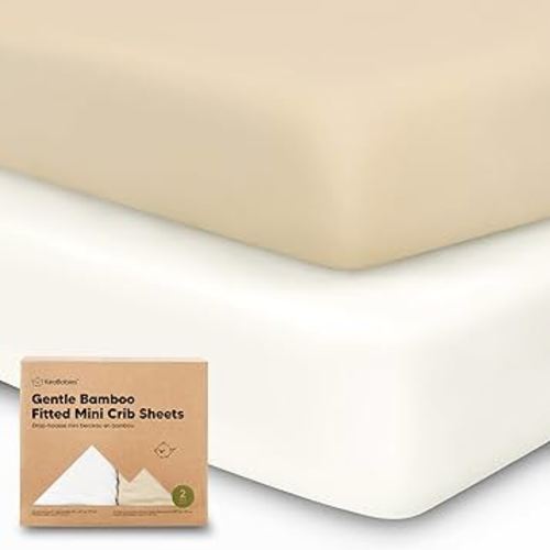 Pack and Play Sheets Fitted, 2-Pack Mini Crib Sheets - Pack N Play Sheets, Organic Fitted Crib Sheet for Pack and Play Mattress, Playard Baby Crib Sheets, Crib Sheets Neutral for Boys, Girls (Khaki)