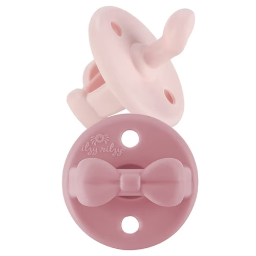 Itzy Ritzy Silicone Orthodontic Pacifiers - Itzy Soother with Collapsible Handle & Two Air Holes for Added Safety, Baby Pacifiers for Ages 0 - 6 Months (Ballet Slipper & Primrose)