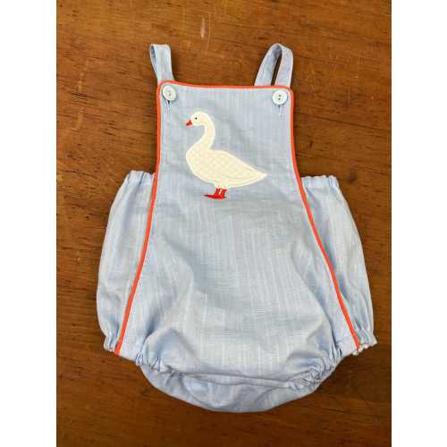 Goose Romper sized 6 months, elastic leg openings