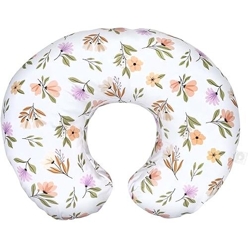 Boppy Original Nursing Pillow, Neutral Wildflowers, Ergonomic Nursing Essentials for Bottle and Breastfeeding, Firm Fiber Fill, with Removable Pillow Cover, Machine Washable
